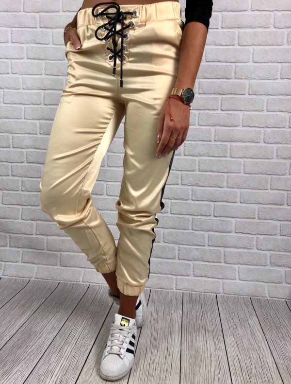 Contrast stitching trendy pants for women