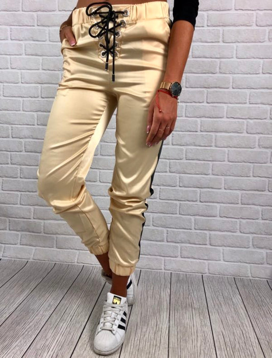 Contrast stitching trendy pants for women