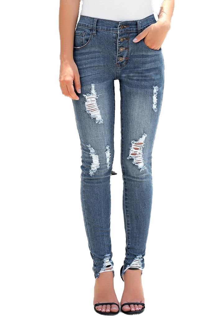 Low cut jeans with high waist and button for women