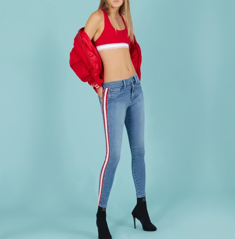 Women's color matching side stripe pencil pants new European and American fashion nine points pants jeans