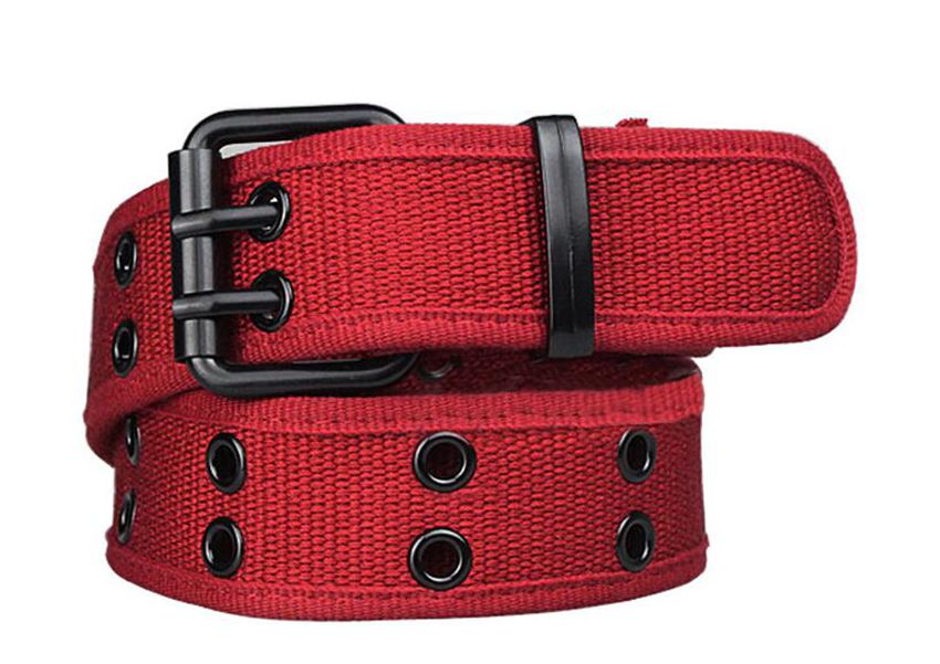 Casual Double Pin Buckle Covered Canvas Belt