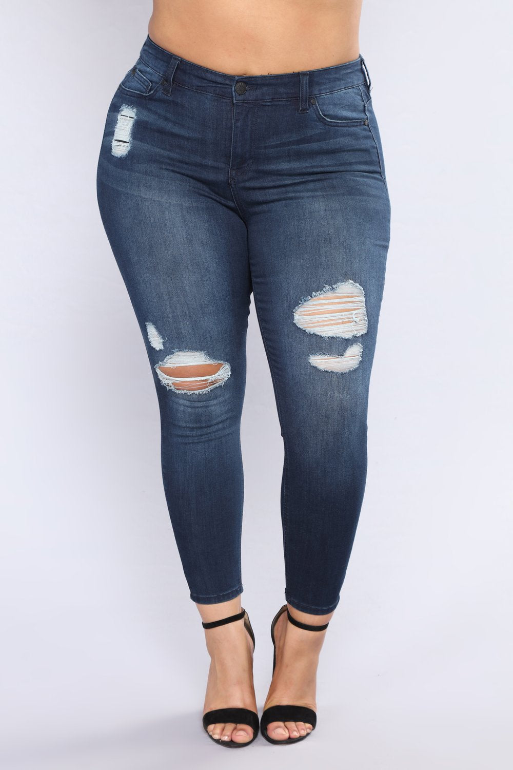 Large size women's hole dark blue big ass jeans women's clothing