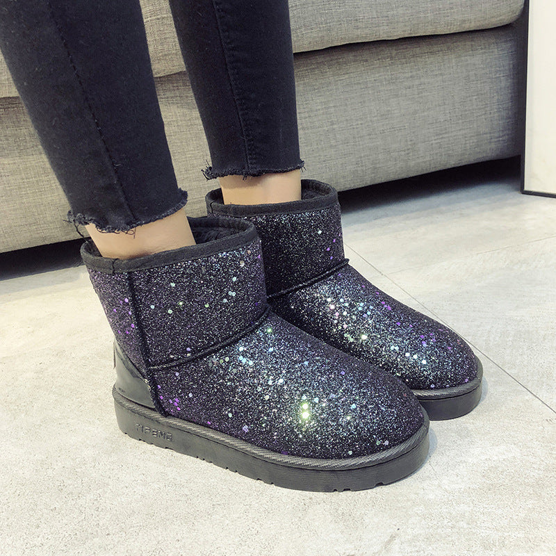 Sequined Flat Snow Boots For Women