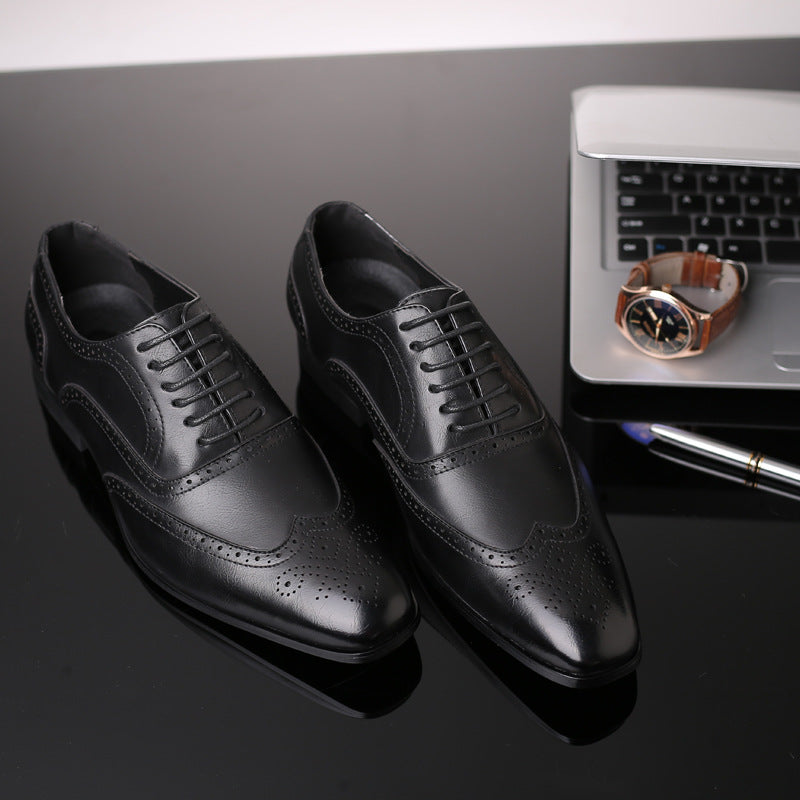 British block carved business leather shoes for men