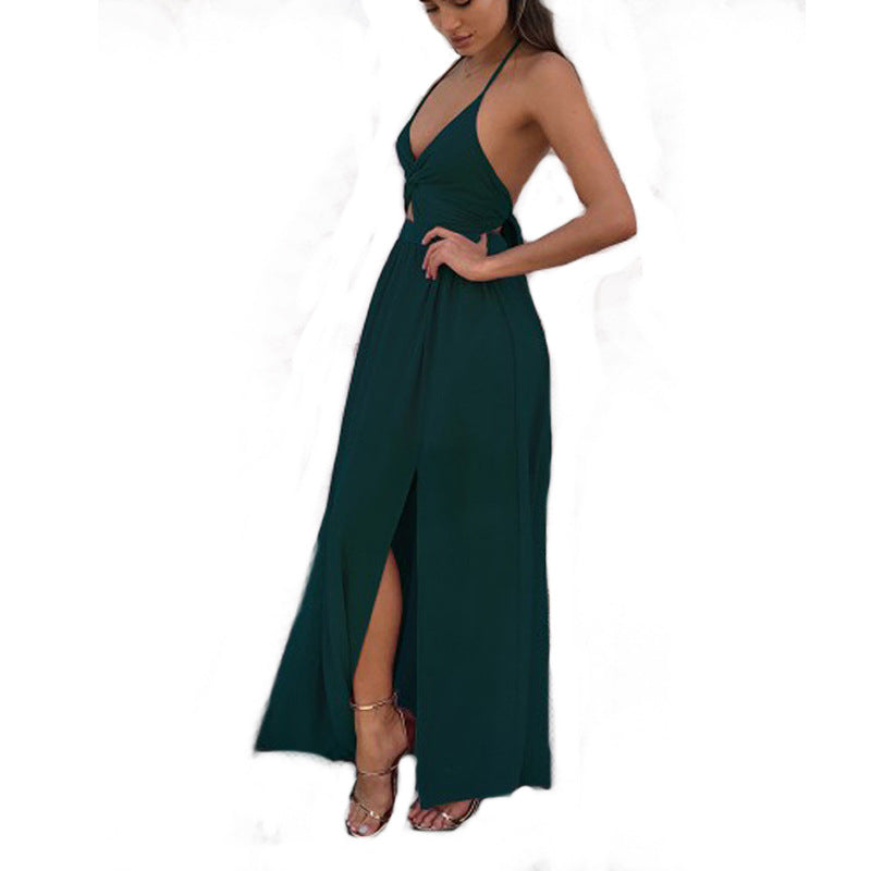 Halter bow dress with slit