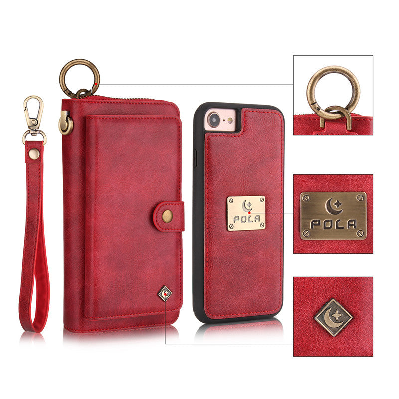 iPhone 6 Plus/ 7 Plus / 8 Plus Slim Detachable Wallet Case Multifunctional fashion zipper bag iPhone phone case