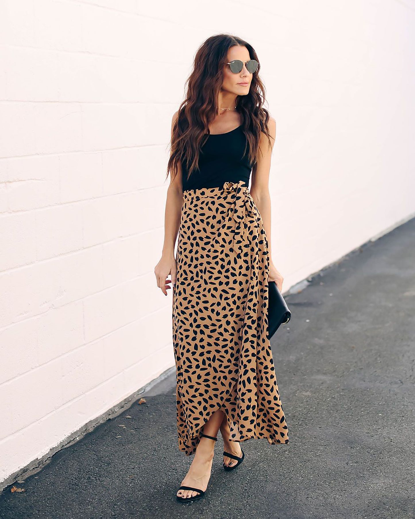 Leopard print long loose skirt for women
