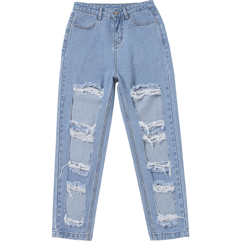Ripped raw high-rise jeans for women