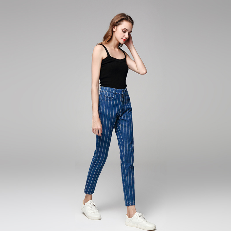 Stretch striped jeans for women
