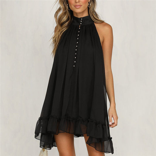 New chiffon hanging neck black skirt