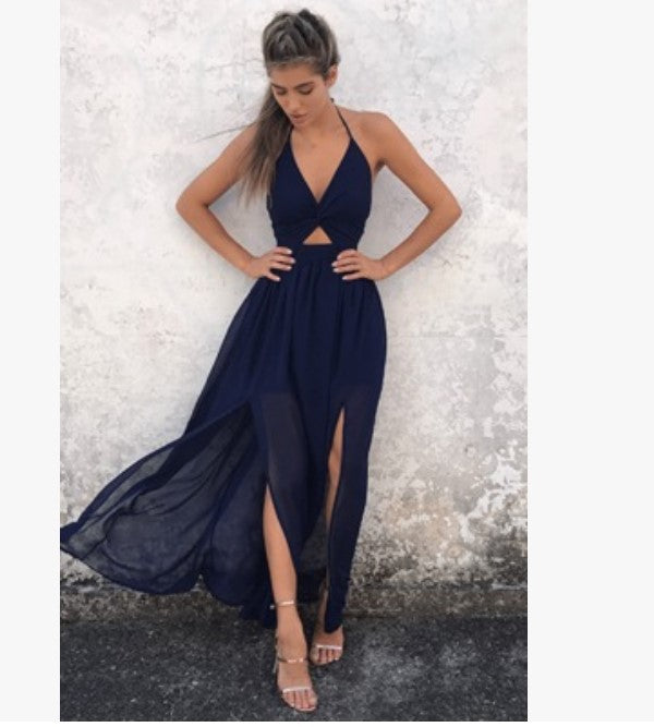 Halter bow dress with slit