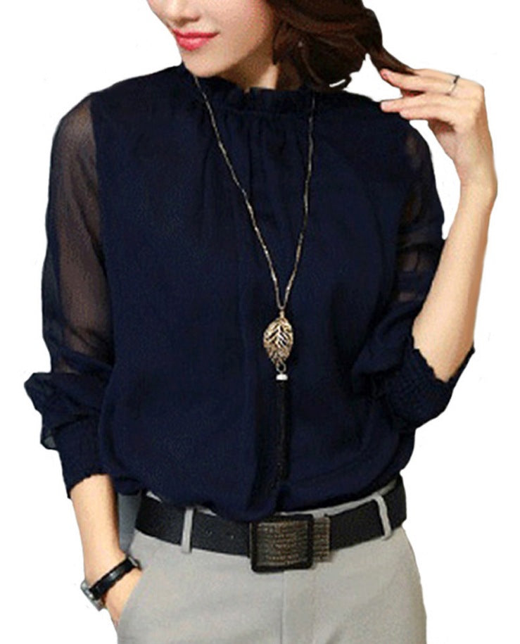 Chiffon fashion versatile sexy big size small stand collar