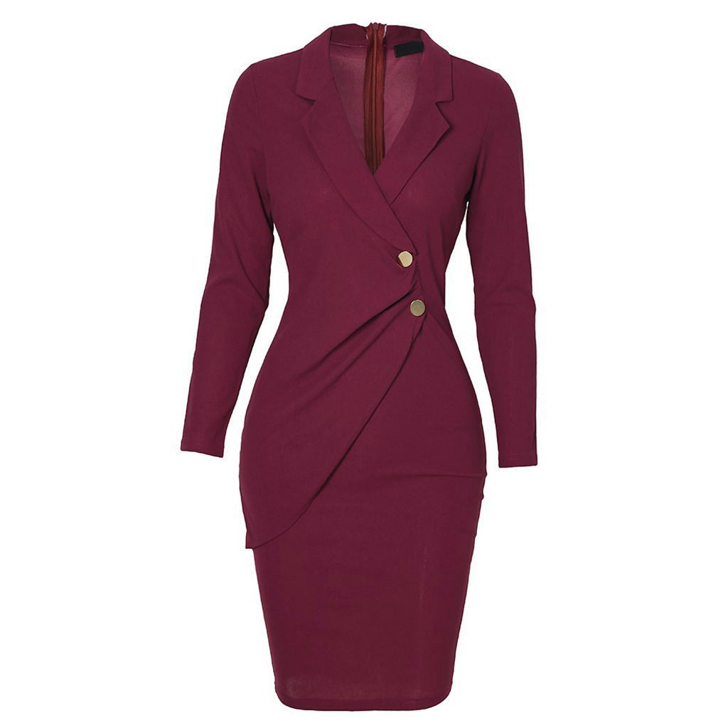 Women Long sleeve button hip dress