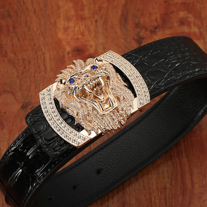 Personalized Leather Smooth Buckle Youth Lion Head Waist