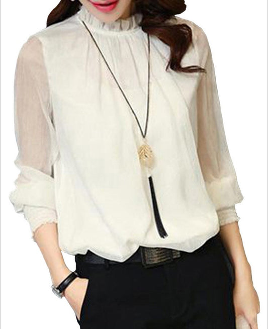 Chiffon fashion versatile sexy big size small stand collar
