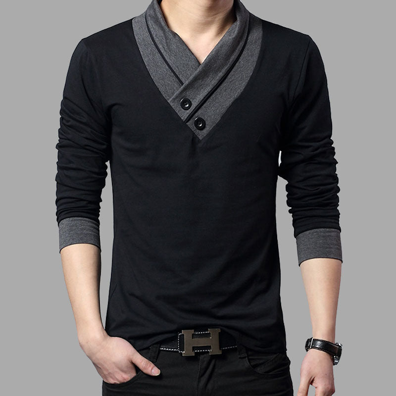 New Spring and Autumn Men's Long-Sleeved t-Shirt Men's Clothes V-Neck
