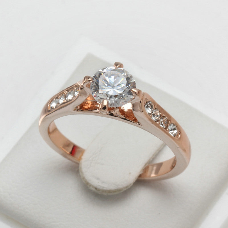 Women Classic foreign hot hand decorated Korean minimalist engagement rose gold plated ring Nvjie high-grade zircon wholesale