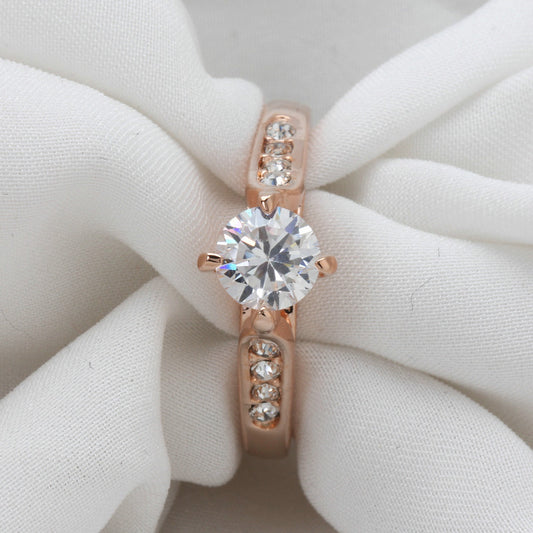 Women Classic foreign hot hand decorated Korean minimalist engagement rose gold plated ring Nvjie high-grade zircon wholesale