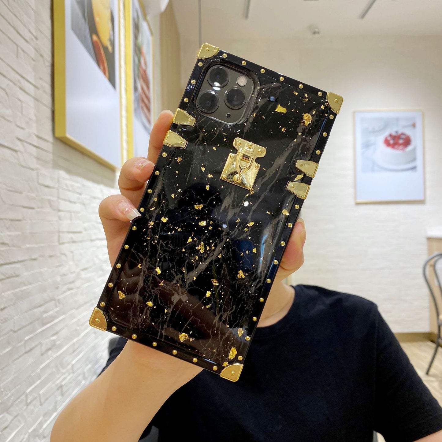 Marble Gold Foil Epoxy Phone Case Compatible with Apple