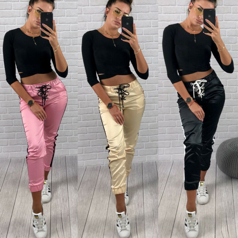 Contrast stitching trendy pants for women