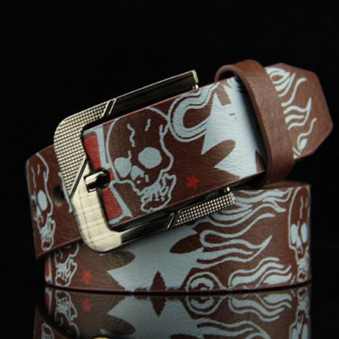 Funky Skull Print Leather Belt