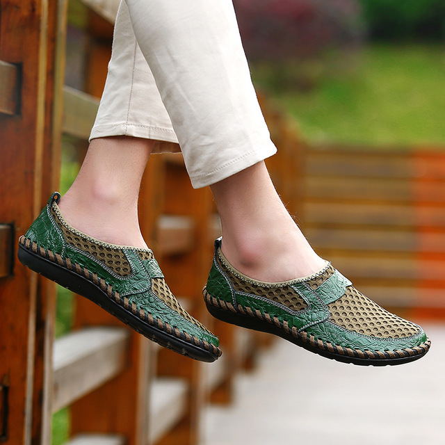 Mesh men's hollow leather shoes formal causal vintage shoes