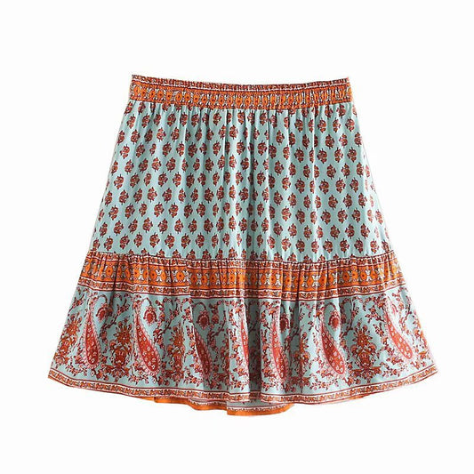 Printed elastic waist skirt for women