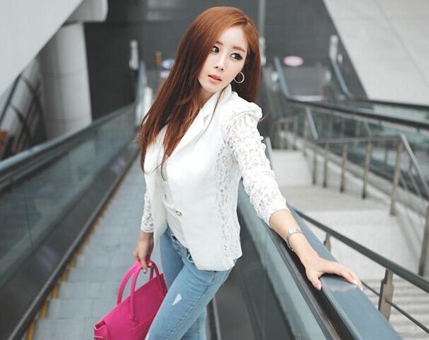 Lace panel small suit blazer for women