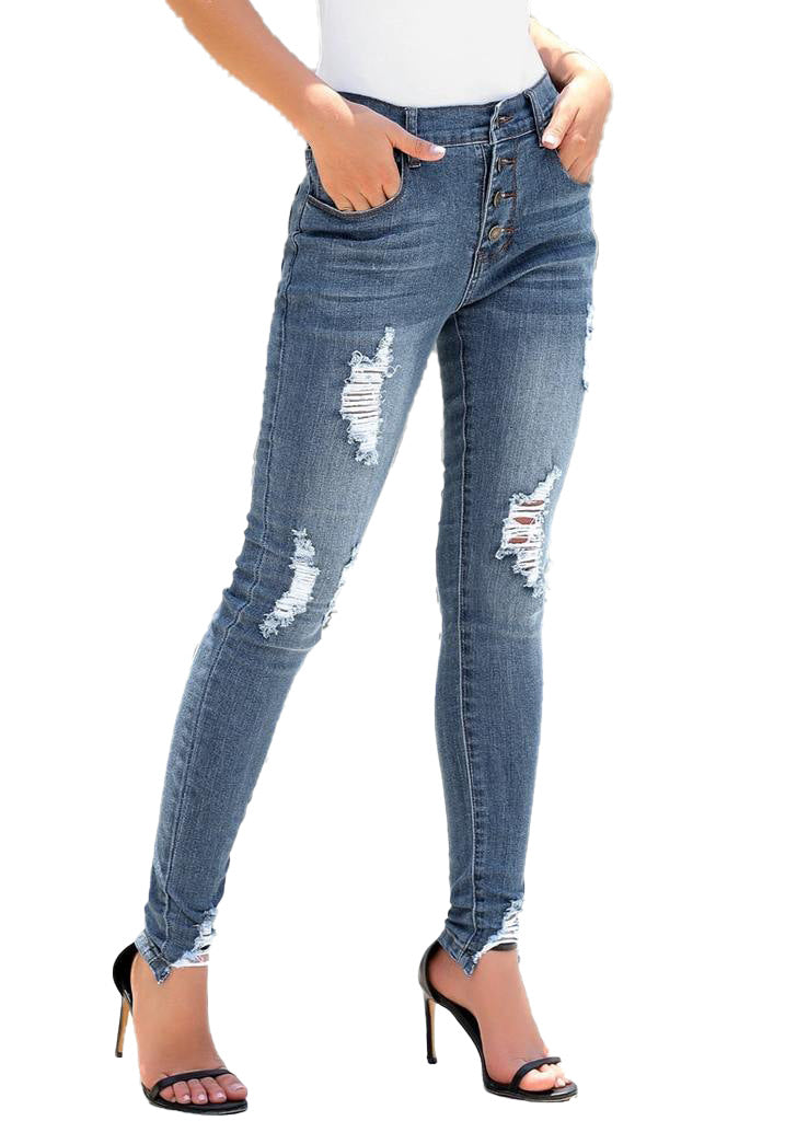 Low cut jeans with high waist and button for women