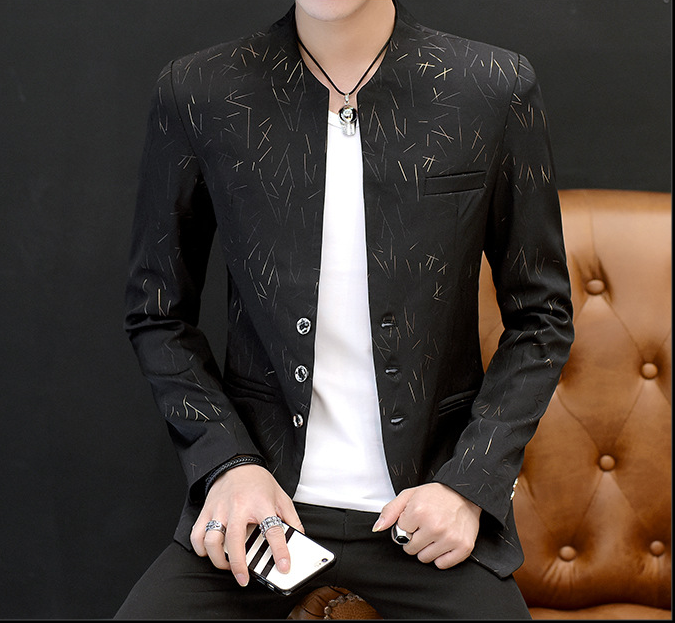 Men's printing small suit male Korean version of the self-cultivation collar collar tunic casual suit thin coat youth handsome scorpion