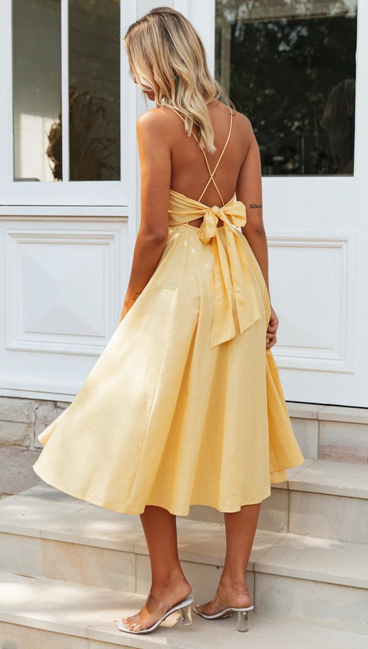 Deep V personality stitching strap dress