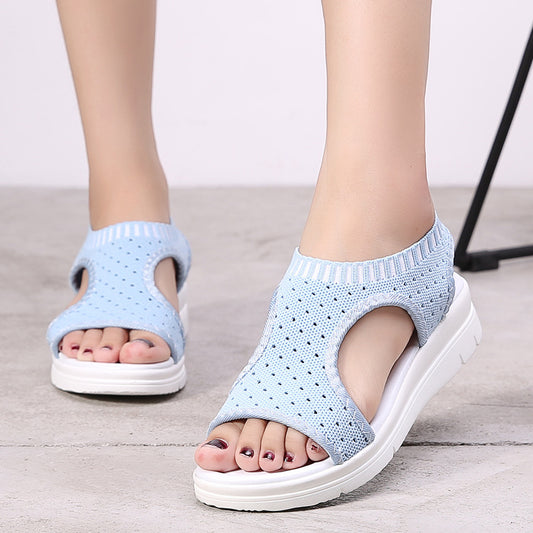 Women's thick-bottomed fishnet mesh sandals