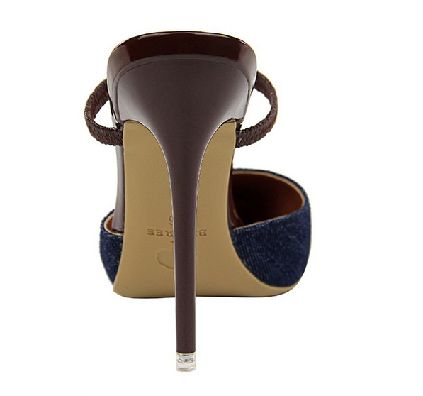 Baotou slippers stiletto high heel sexy thin shallow mouth pointed denim face with slippers