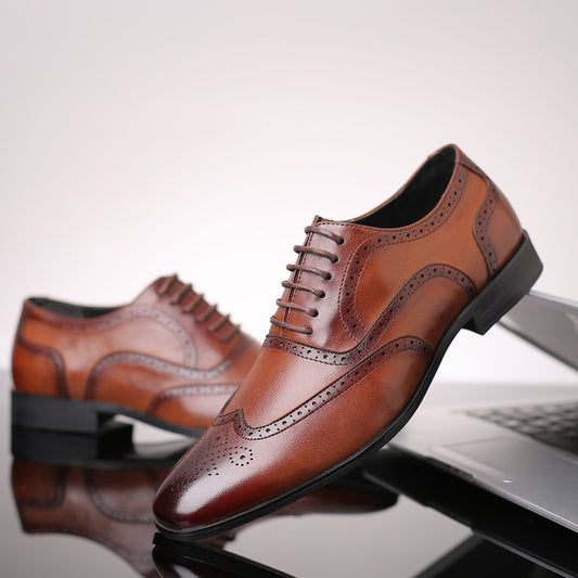 British block carved business leather shoes for men