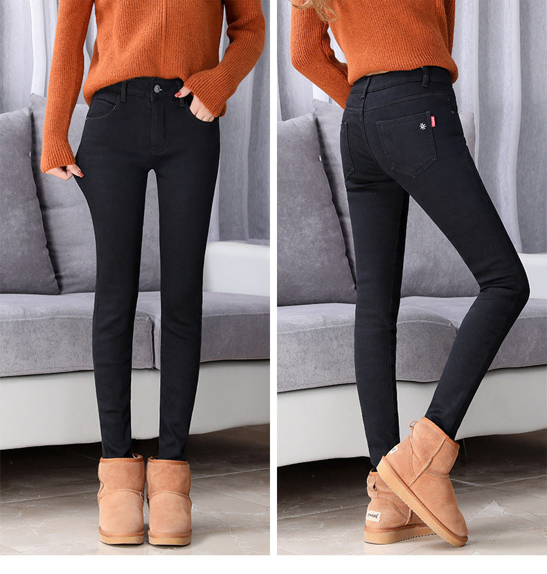 Thick lamb cashmere fashion stretch jeans