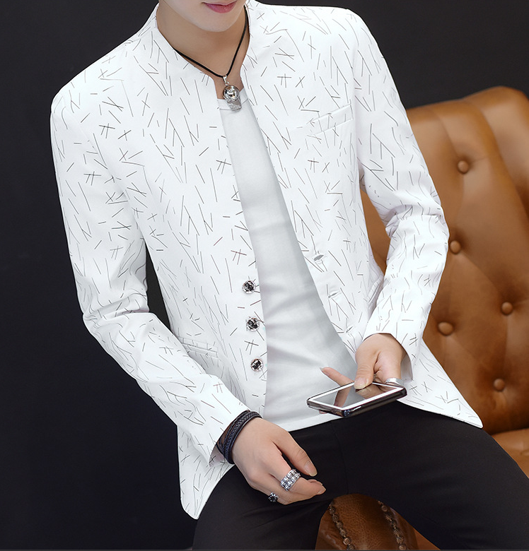 Men's printing small suit male Korean version of the self-cultivation collar collar tunic casual suit thin coat youth handsome scorpion