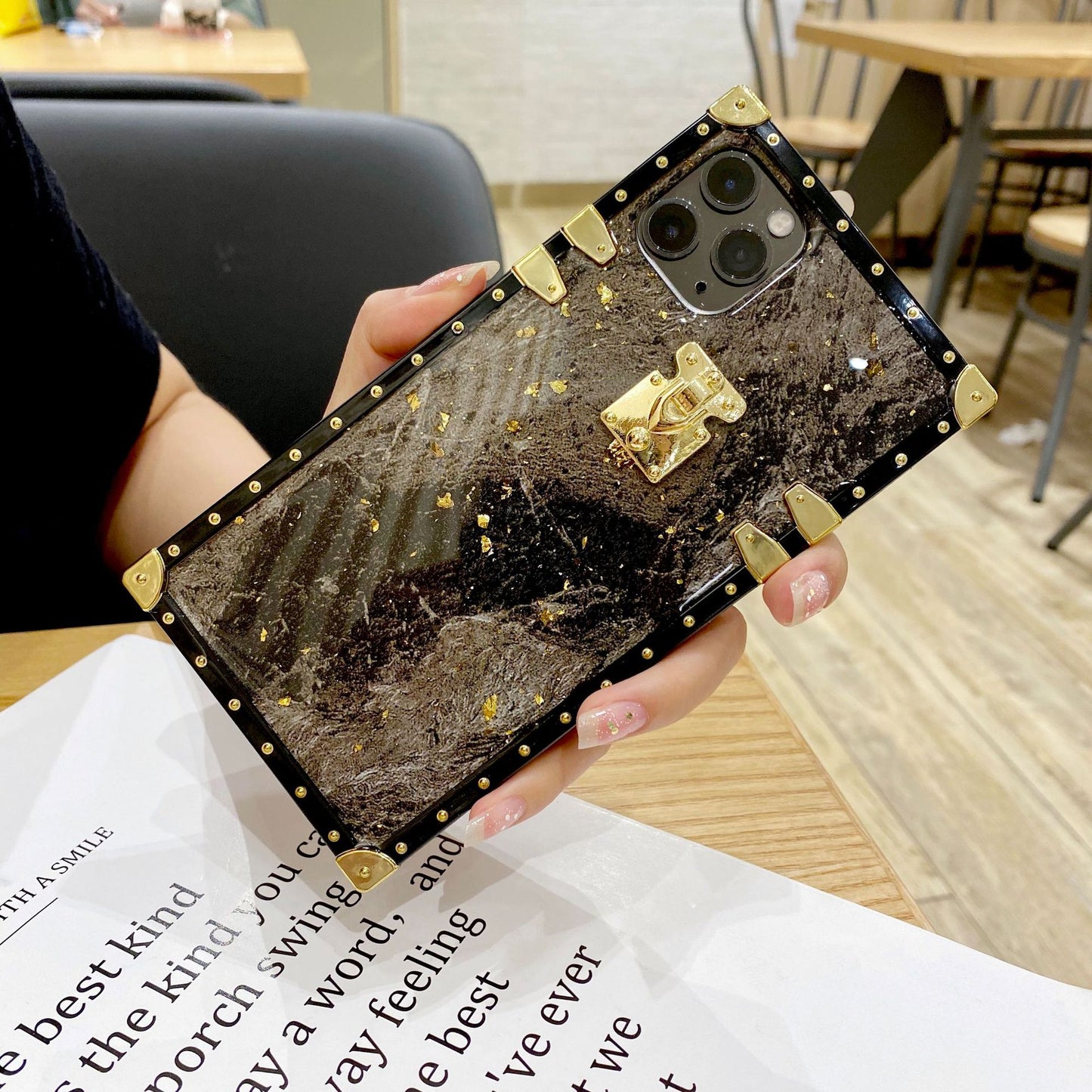 Marble Gold Foil Epoxy Phone Case Compatible with Apple