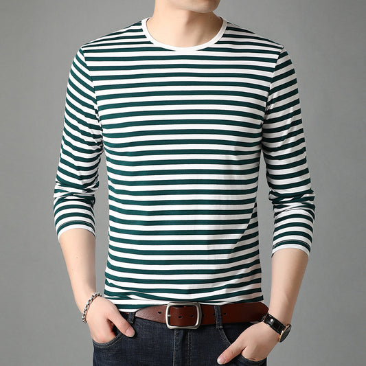 Fashion Stripes Men's Round Neck Cotton Striped Top