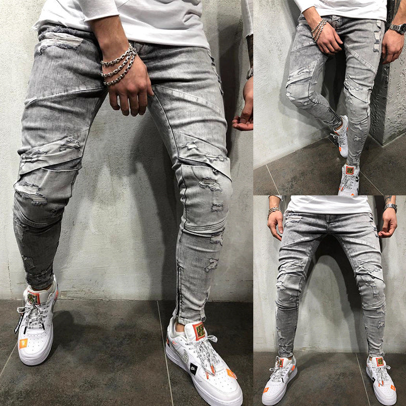 Frayed denim gray trousers for men's