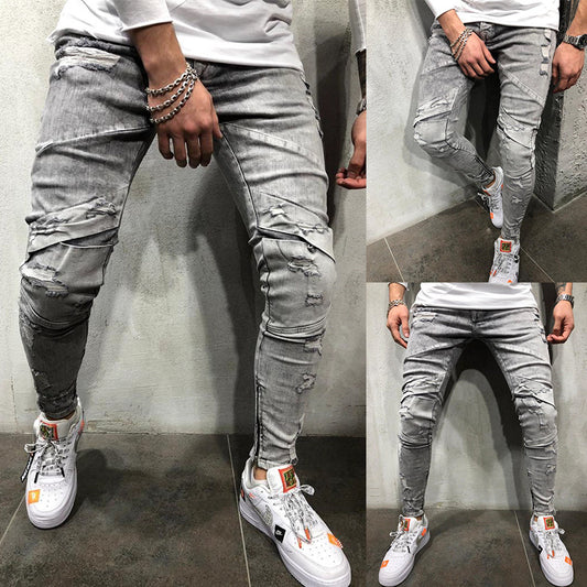 Frayed denim gray trousers for men's