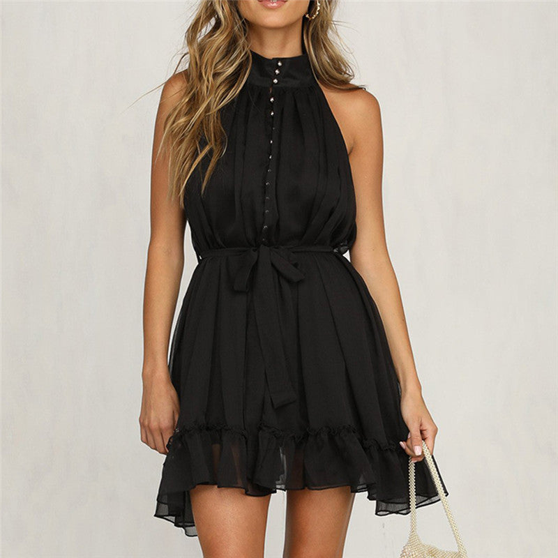 New chiffon hanging neck black skirt