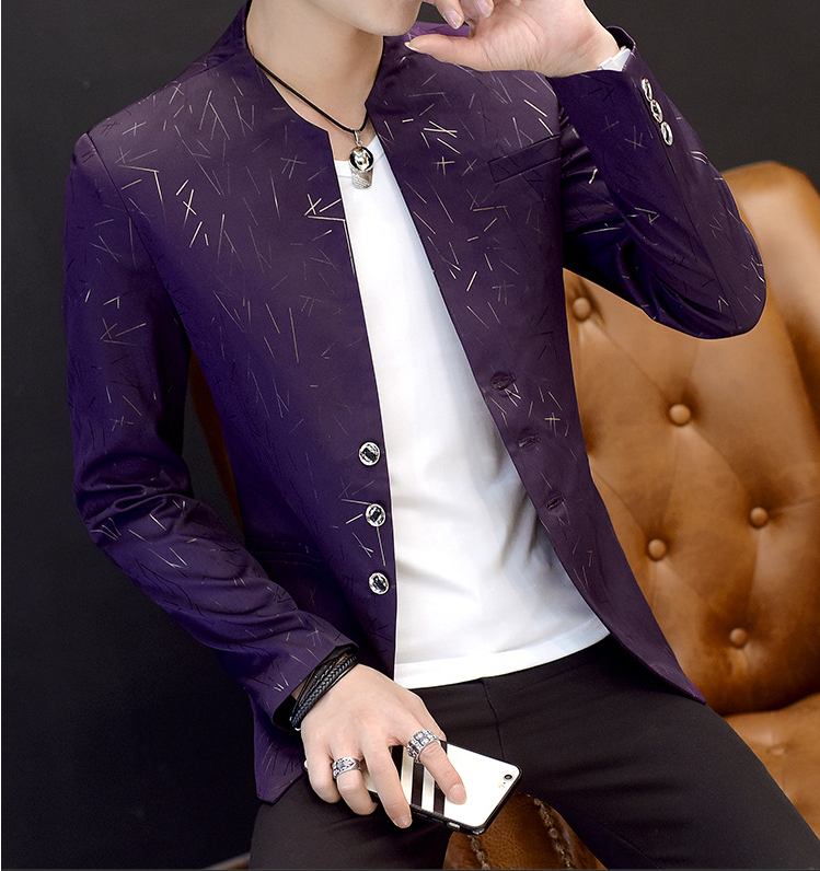 Men's printing small suit male Korean version of the self-cultivation collar collar tunic casual suit thin coat youth handsome scorpion