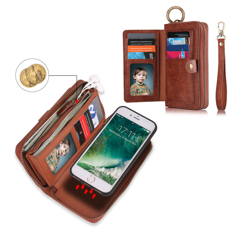 iPhone 6 Plus/ 7 Plus / 8 Plus Slim Detachable Wallet Case Multifunctional fashion zipper bag iPhone phone case