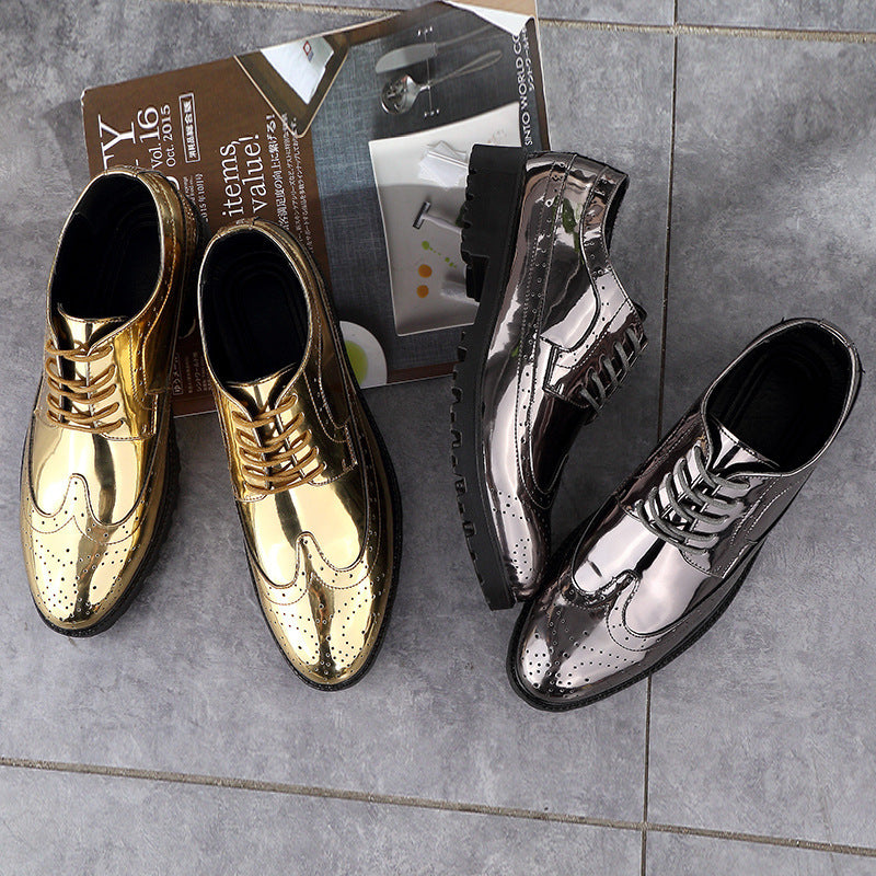 Nightclub gold silver leather shoes for men