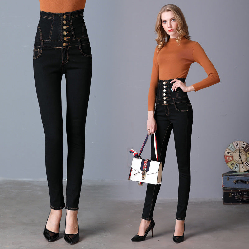 2022 European women's station large yards high waisted jeans female thin elastic feet pencil pants