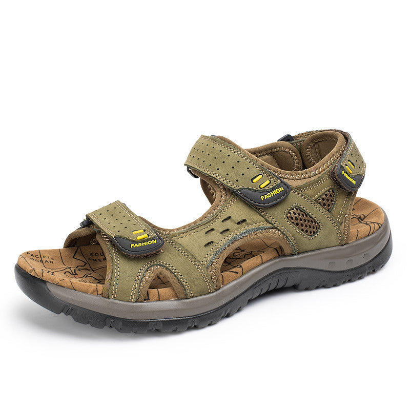 Summer men's sandals top layer cowhide beach shoes