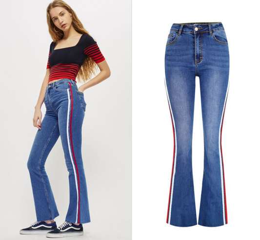 European and American women's high waist stretch denim flare pants denim wide leg pants