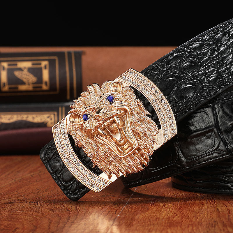 Personalized Leather Smooth Buckle Youth Lion Head Waist