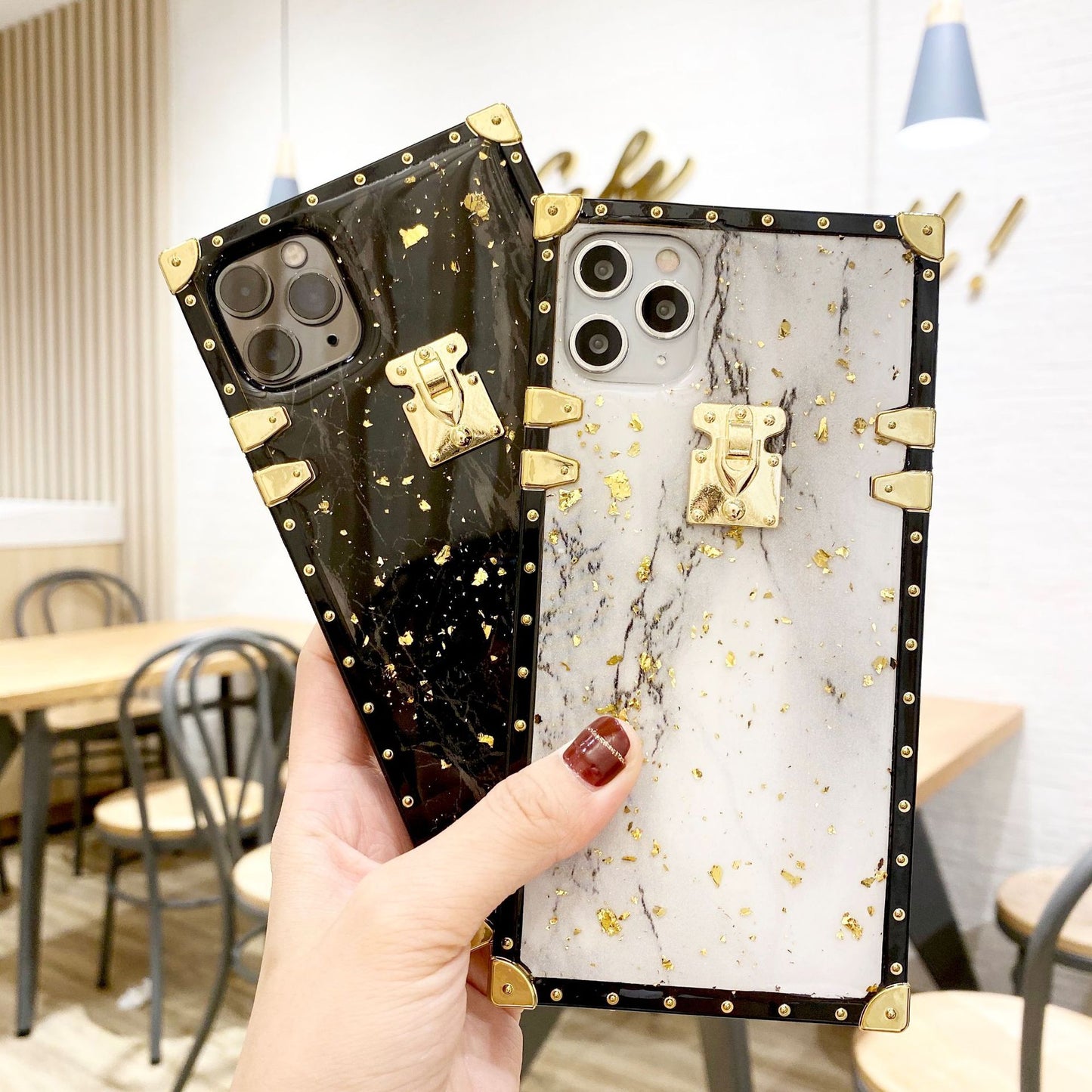 Marble Gold Foil Epoxy Phone Case Compatible with Apple