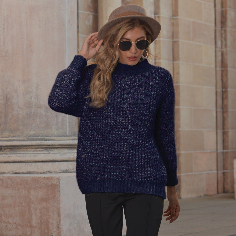 Women Autumn Round Neck Bright Silk Sweater Long Sleeves